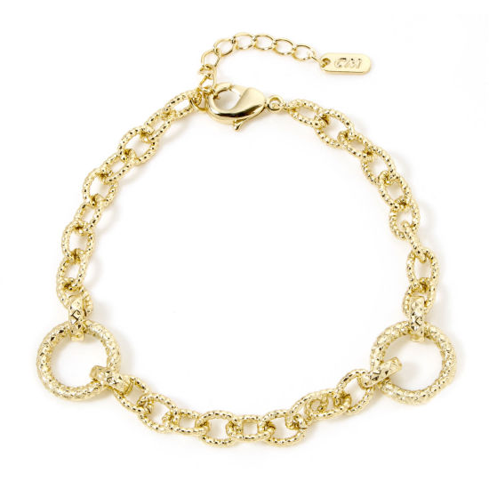 Picture of 1 Piece Eco-friendly Brass Simple Textured Chain Bracelets 18K Real Gold Plated With Lobster Claw Clasp And Extender Chain 17.5cm(6 7/8") long