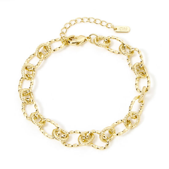 Picture of 1 Piece Eco-friendly Brass Simple 1:1 Figaro Link Chain Bracelets 18K Real Gold Plated With Lobster Claw Clasp And Extender Chain 18.5cm(7 2/8") long