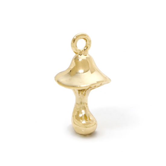 Picture of 2 PCs Eco-friendly Brass Charms 18K Real Gold Plated Mushroom 3D 18mm x 10mm