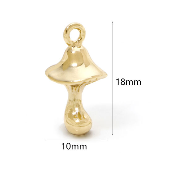 Picture of 2 PCs Eco-friendly Brass Charms 18K Real Gold Plated Mushroom 3D 18mm x 10mm