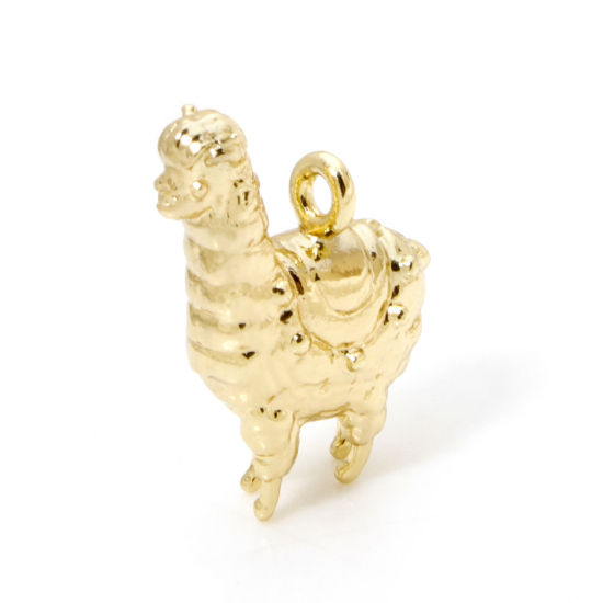 Image de 2 Pcs Breloques en Laiton Alpaga Animal Plaqué Or 18K 3D 18mm x 13mm