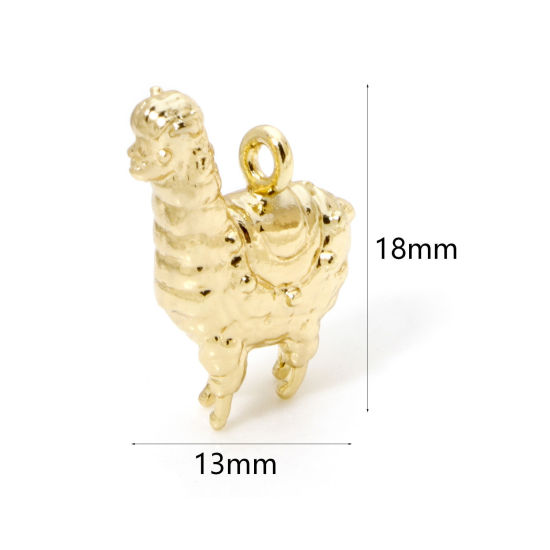 Image de 2 Pcs Breloques en Laiton Alpaga Animal Plaqué Or 18K 3D 18mm x 13mm