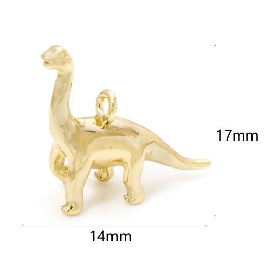 Bild von 2 Stück Messing Charms 18K Vergoldet Dinosaurier 3D 17mm x 14mm