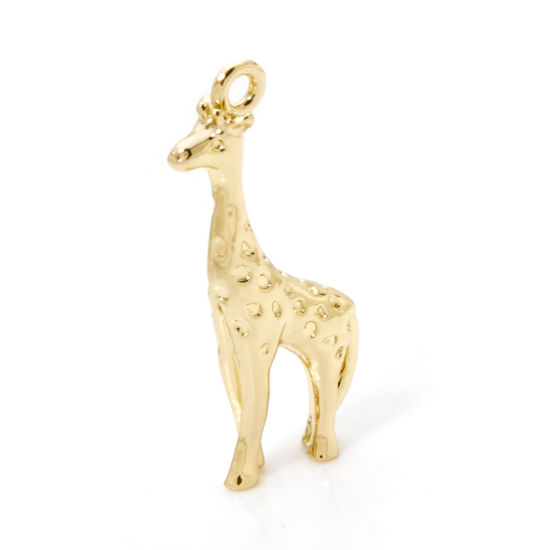 Image de 2 Pcs Breloques en Laiton Girafe Plaqué Or 18K 3D 22.5mm x 12mm