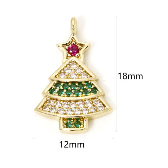 Image de 1 Pièce Breloques Noël en Laiton Pin de Noël Plaqué Or 18K Micro Pave à Zircone Cubique Multicolore 18mm x 12mm