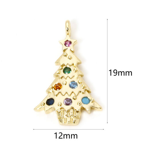 Image de 1 Pièce Breloques Noël en Laiton Pin de Noël Plaqué Or 18K Micro Pave à Zircone Cubique Multicolore 19mm x 12mm