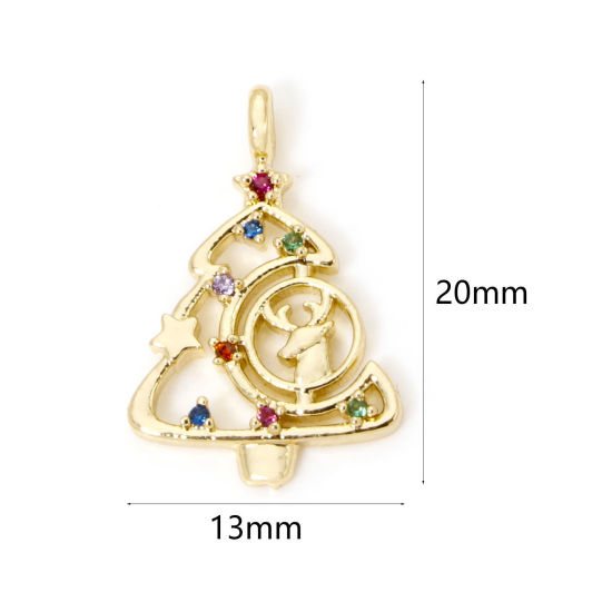 Image de 1 Pièce Breloques Noël en Laiton Pin de Noël Plaqué Or 18K Micro Pave à Zircone Cubique Multicolore 20mm x 13mm