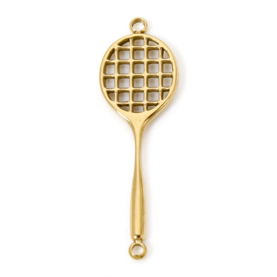 Picture of 1 Piece Eco-friendly PVD Vacuum Plating 304 Stainless Steel Pendants 14K Real Gold Plated Racket 3.3cm x 1cm