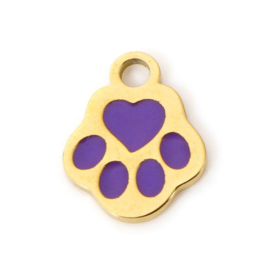 Изображение 2 ШТ Экологичное вакуумное PVD-покрытие 304 Нержавеющая Сталь Мемориалдомашних любимецов Подвески Собачья лапа коготь 14K позолоченный Фиолетовый С Эмалью 10мм x 8мм