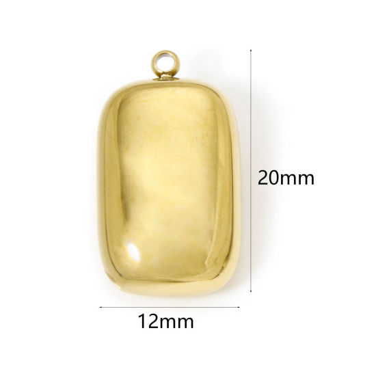 Picture of 1 Piece Eco-friendly PVD Vacuum Plating 304 Stainless Steel Charms 14K Real Gold Plated Rectangle 3D 20mm x 12mm