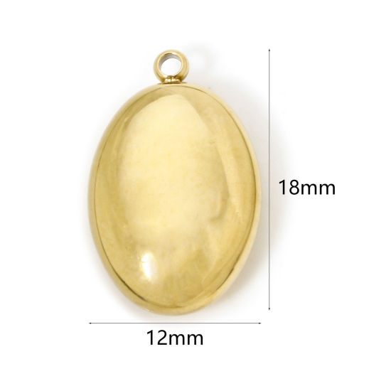 Picture of 1 Piece Eco-friendly PVD Vacuum Plating 304 Stainless Steel Charms 14K Real Gold Plated Oval 3D 18mm x 12mm