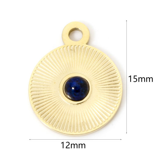 Изображение 1 ШТ Экологичное вакуумное PVD-покрытие 304 Нержавеющая Сталь Геометрический Подвески Круглые 14K настоящее золото с покрытием Темно-синий Кабошоны с синтетическим драгоценным Камнем 15мм x 12мм