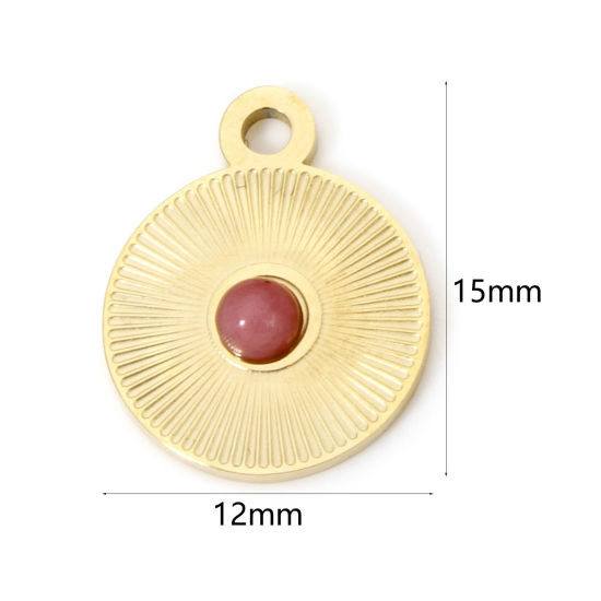 Изображение 1 ШТ Экологичное вакуумное PVD-покрытие 304 Нержавеющая Сталь Геометрический Подвески Круглые 14K настоящее золото с покрытием Розовый Кабошоны с синтетическим драгоценным Камнем 15мм x 12мм