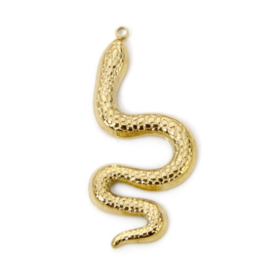 Picture of 1 Piece Eco-friendly PVD Vacuum Plating 304 Stainless Steel Religious Pendants 14K Real Gold Plated Snake Animal 3.2cm x 1.5cm