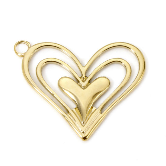 Picture of 1 Piece Eco-friendly PVD Vacuum Plating 304 Stainless Steel Valentine's Day Charms 14K Real Gold Plated Heart 29mm x 23mm