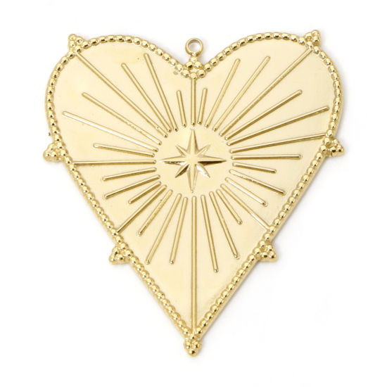 Picture of 1 Piece Eco-friendly PVD Vacuum Plating 304 Stainless Steel Religious Pendants 14K Real Gold Plated Heart Star 4.3cm x 3.8cm