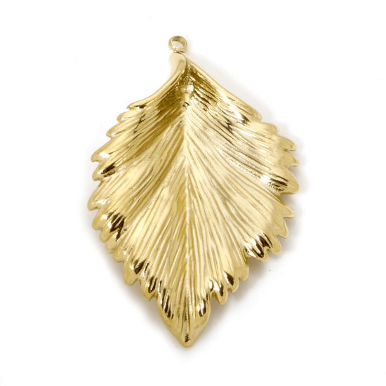 Image de 1 Pièce Pendentifs en 304 Acier Inoxydable Placage sous Vide PVD Respectueux de l'Environnement Collection Végétale Feuille Plaqué Or Véritable 14K 3D 4.6cm x 3cm