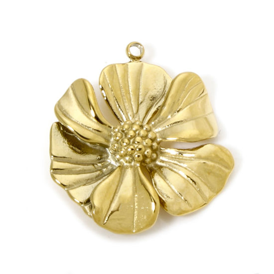 Image de 1 Pièce Breloques en 304 Acier Inoxydable Placage sous Vide PVD Respectueux de l'Environnement Collection Végétale Fleur Plaqué Or Véritable 14K 3D 28mm x 26mm