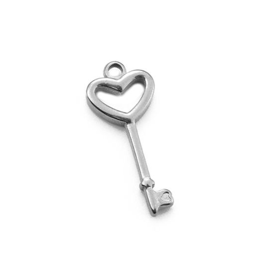 Image de 2 PCs 304 Stainless Steel Valentine's Day Charms Silver Tone Key 25mm x 10.5mm