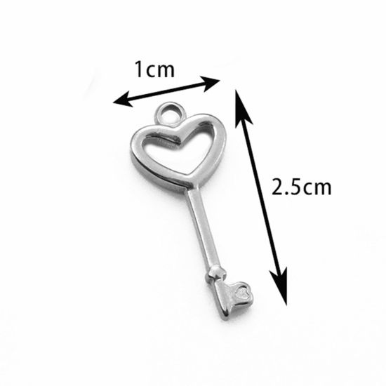 Image de 2 PCs 304 Stainless Steel Valentine's Day Charms Silver Tone Key 25mm x 10.5mm