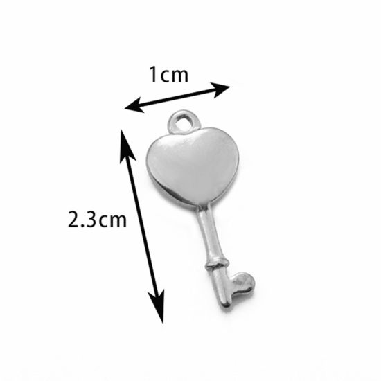 Image de 2 PCs 304 Stainless Steel Valentine's Day Charms Silver Tone Key 23mm x 10mm