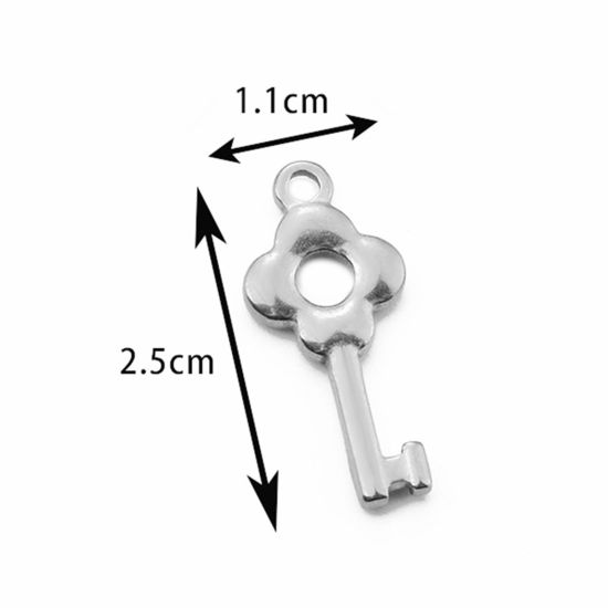 Image de 2 PCs 304 Stainless Steel Charms Silver Tone Key 25mm x 11mm