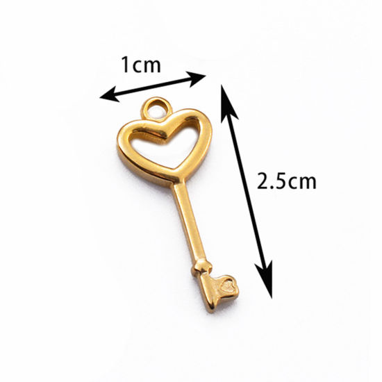 Image de 2 PCs 304 Stainless Steel Valentine's Day Charms Gold Plated Key 25mm x 10.5mm