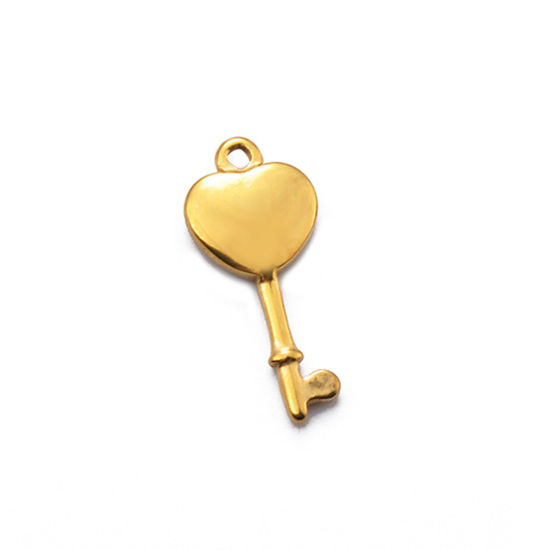 Image de 2 PCs 304 Stainless Steel Valentine's Day Charms Gold Plated Key 23mm x 10mm