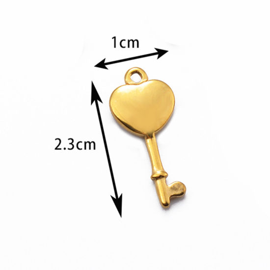 Image de 2 PCs 304 Stainless Steel Valentine's Day Charms Gold Plated Key 23mm x 10mm