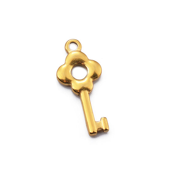 Image de 2 PCs 304 Stainless Steel Charms Gold Plated Key 25mm x 11mm