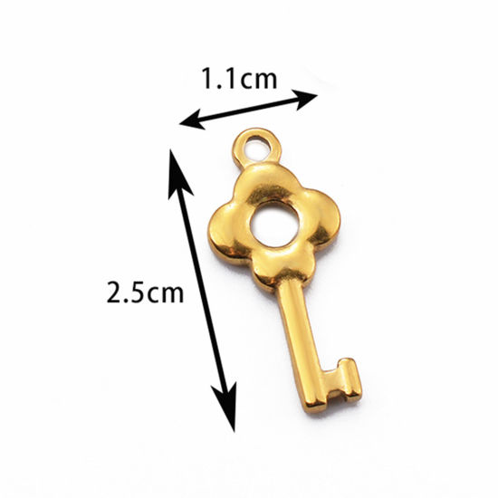 Image de 2 PCs 304 Stainless Steel Charms Gold Plated Key 25mm x 11mm