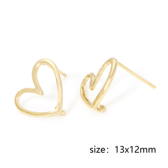 Immagine di 1 Paio Ecologico Ottone San Valentino Orecchino a Bottone per Orecchio con Accessori per Connettori ad Anello 18K Vero Oro Placcato Cuore Filigrana 13mm x 12mm, Dimensione di Posta / Cavo: (21 misura)