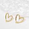 Bild von 1 Paar Umweltfreundlich Messing Valentinstag Ohrstecker-Ohrstecker mit Schlaufenverbinder-Zubehör 18K Echtgold plattiert Herz Message " Hohl " 13mm x 12mm, Drahtstärke: (21 gauge)