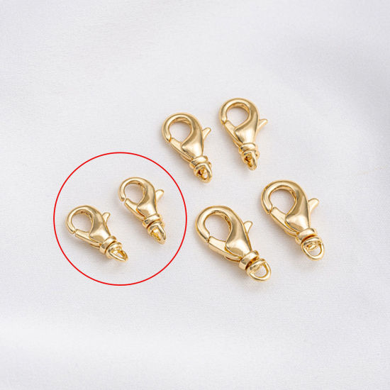 Image de 2 Pcs Fermoir Mousqueton en Laiton Respectueux de la Nature Plaqué Or Véritable 14K Rotatif 14mm x 8mm