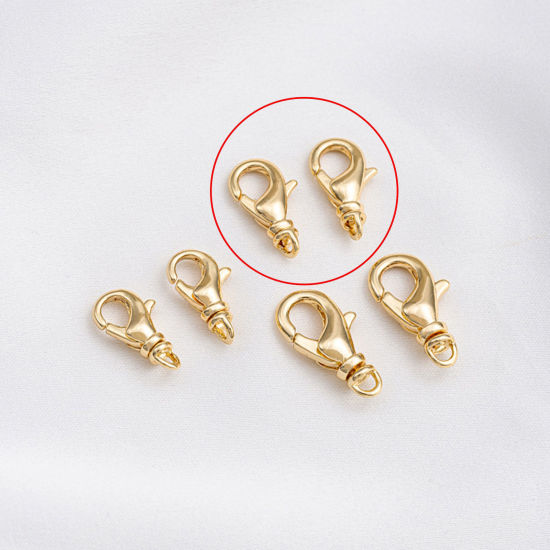 Image de 2 Pcs Fermoir Mousqueton en Laiton Respectueux de la Nature Plaqué Or Véritable 14K Rotatif 16mm x 8mm