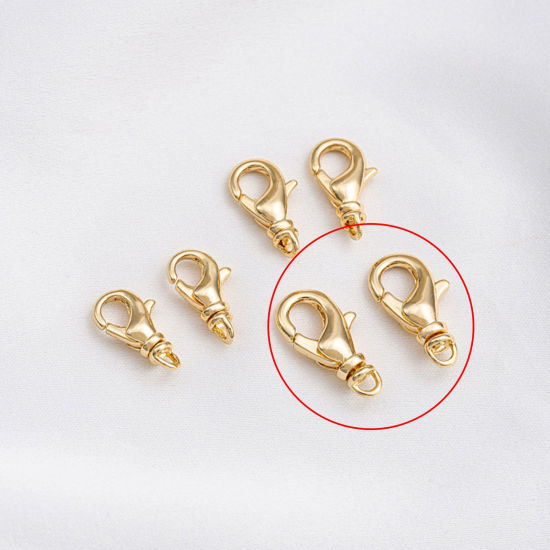 Image de 2 Pcs Fermoir Mousqueton en Laiton Respectueux de la Nature Plaqué Or Véritable 14K Rotatif 18mm x 10mm