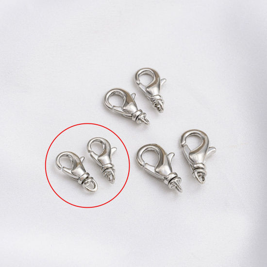 Image de 2 Pcs Fermoir Mousqueton en Laiton Respectueux de la Nature Plaqué Platine Véritable Rotatif 14mm x 8mm