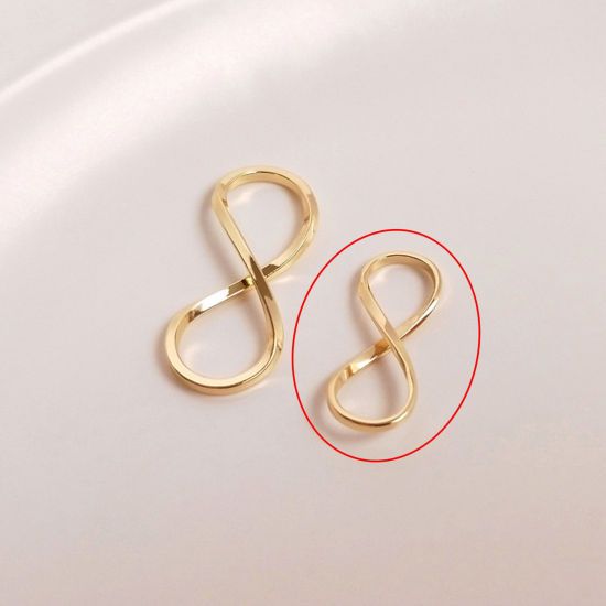 Bild von 5 Stück Umweltfreundlich Messing Steckverbinder Charms Anhänger Unendlichkeit Symbol 14K Echtgold plattiert 18mm x 7mm