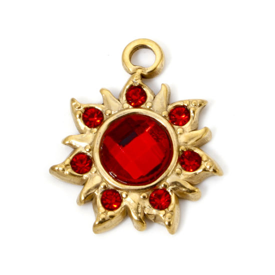 Imagen de 2 Unidades Recubrimiento al Vacío PVD Ecológico Impermeable Antioxidante Hipoalergénico 304 Acero Inoxidable Galaxia Colgantes Sol 18K Oro Real Chapado Rojo Rhinestone 24mm x 20.5mm