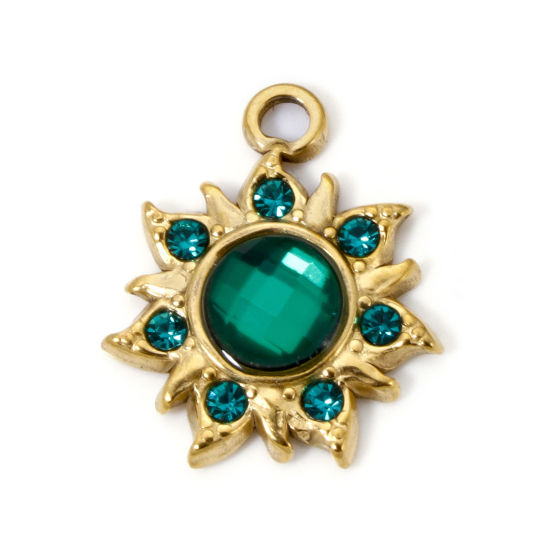 Imagen de 2 Unidades Recubrimiento al Vacío PVD Ecológico Impermeable Antioxidante Hipoalergénico 304 Acero Inoxidable Galaxia Colgantes Sol 18K Oro Real Chapado Verde Rhinestone 24mm x 20.5mm