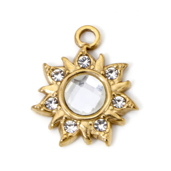 Imagen de 2 Unidades Recubrimiento al Vacío PVD Ecológico Impermeable Antioxidante Hipoalergénico 304 Acero Inoxidable Galaxia Colgantes Sol 18K Oro Real Chapado Transparente Rhinestone 24mm x 20.5mm