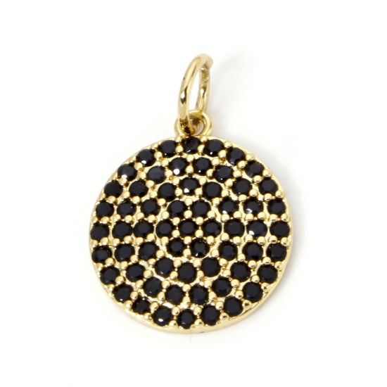 Picture of 1 Piece Eco-friendly Brass Micro Pave Charms 18K Real Gold Plated Round Clear Cubic Zirconia 18mm x 12.5mm