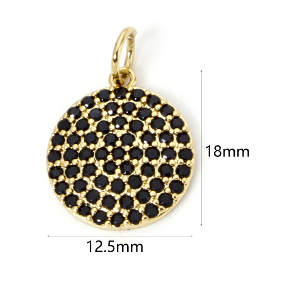 Picture of 1 Piece Eco-friendly Brass Micro Pave Charms 18K Real Gold Plated Round Clear Cubic Zirconia 18mm x 12.5mm