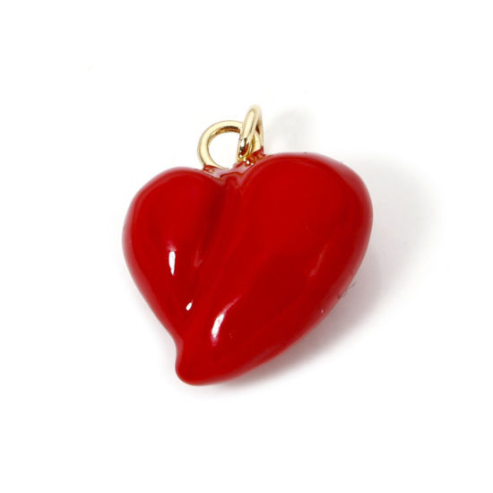 Bild von 1 Stück Umweltfreundlich Messing Valentinstag Charmes 18K Echtgold plattiert Rot Herz Emaille 21mm x 16mm