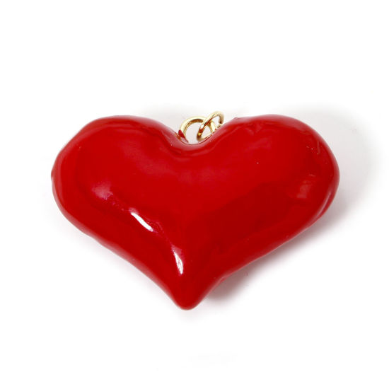 Bild von 1 Stück Umweltfreundlich Messing Valentinstag Anhänger 18K Echtgold plattiert Rot Herz Emaille 3.8cm x 3cm