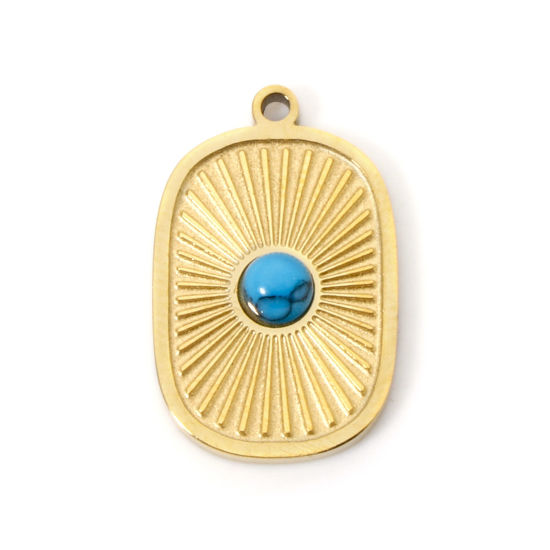 Picture of 2 PCs Vacuum Plating 304 Stainless Steel Charms 18K Gold Plated Oval Imitation Turquoise 16mm x 10mm