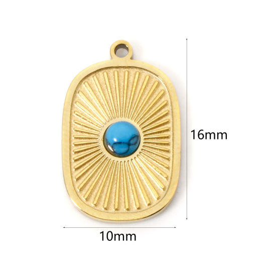 Picture of 2 PCs Vacuum Plating 304 Stainless Steel Charms 18K Gold Plated Oval Imitation Turquoise 16mm x 10mm