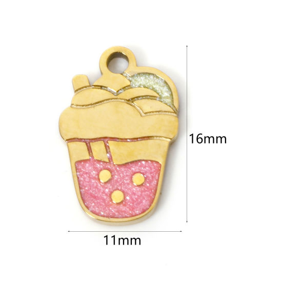 Picture of 2 PCs Vacuum Plating 304 Stainless Steel Charms 18K Gold Plated Ice Cream Glitter 16mm x 11mm