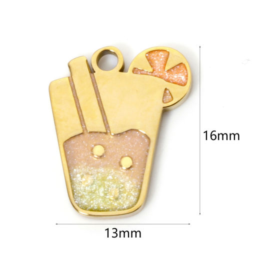 Picture of 2 PCs Vacuum Plating 304 Stainless Steel Charms 18K Gold Plated Cup Glitter 16mm x 13mm