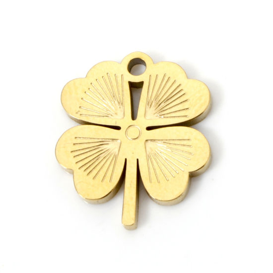 Picture of 2 PCs Vacuum Plating 304 Stainless Steel Charms 18K Gold Plated Four Leaf Clover 14mm x 12mm